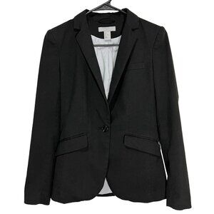 H&M‎ Blazer Size 4 Womens Black Single Button Closure Long Sleeve Jacket